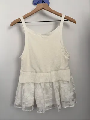 En Saison Medium NEW Amelia Tank Ivory Floral Mesh Flowy Dainty Coquette Fairy thumbnail 4