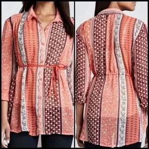 Free People Moonlight Mile Woven Top Hot Coral Floral Size Small‎ thumbnail 13