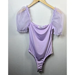 Princess Polly 4 Girl In Love Bodysuit Blouse Lilac Purple Puff Sleeve Coquette thumbnail 5