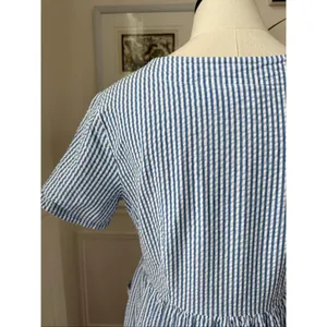 The Vermont Country Store Blue Stripe Seersucker Short Sleeve Buttonfront Dress thumbnail 6