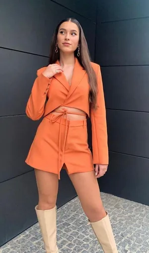 Zara 2 piece Tangerine Tied Crop Blazer and Skort thumbnail 4