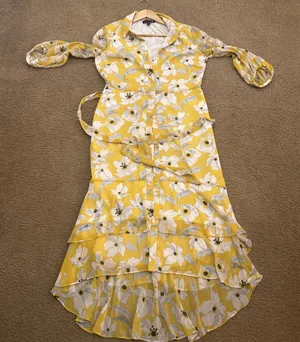 Banana Republic Floral Dress Yellow Midi Tiered Romantic Cottagecore Womens 10P thumbnail 1