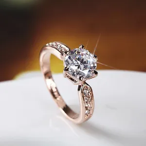 14K Rose Gold Plated Adjustable 1 CT Cubic Zirconia CZ Diamond Wedding Ring for Women thumbnail 2