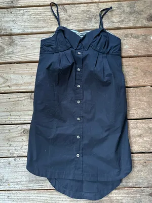 Maeve Anthropologie button front poplin sleeveless dress black xxs thumbnail 2