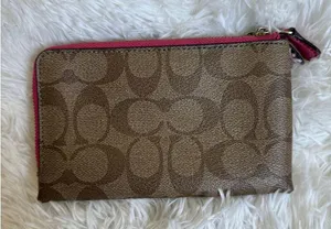 COACH Pink and Brown Signature Coated Canvas Pouch thumbnail 2