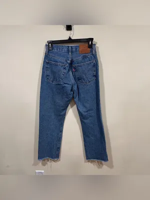 Levi’s 501 straight Women’s Blue Denim Jeans W25 L26 high waisted EUC raw hem thumbnail 5