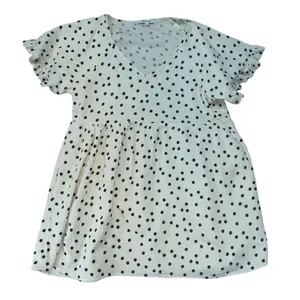 Madewell Womens Babydoll Dress White Polka Dot Gauze Ruffle Pocket Boho L thumbnail 2