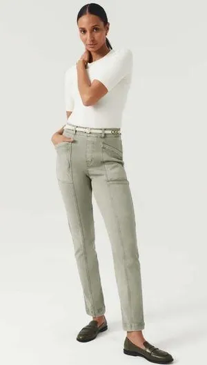 Spanx Stretch Twill Straight Leg Pants Olive Oil Green Pull On Women Size Medium thumbnail 1
