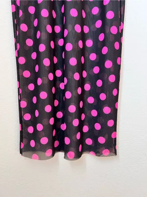 Anthropologie AFRM Black Purple Polka Dot Mesh Midi Dress Women's XS Mock Neck thumbnail 4