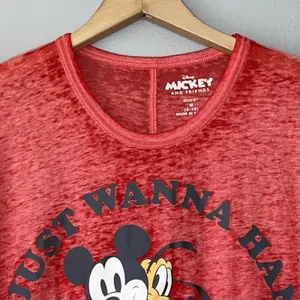 Disney Mickey Pluto Dog T Shirt Size Medium Red Burnout Knit Tee Cropped Novelty thumbnail 3