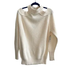 Free People‎ Sweater Womens Medium Ivory Boho Cold Shoulder Mock Neck OB994777 thumbnail 4