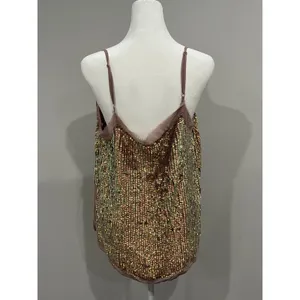 Sparkling ASOS Sequin Cami Top Pink Mauve V Neck Spaghetti‎ Strap Women size 8 thumbnail 3