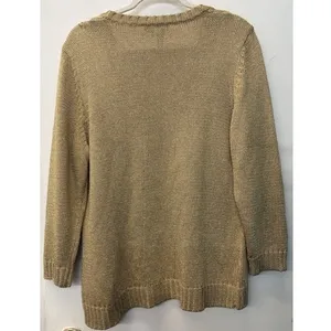Y2K Ralph Lauren‎ Gold Metallic V-Neck Sweater Womens XL Knit Top thumbnail 2