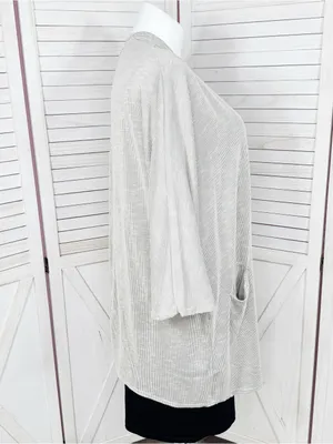 Donni Anthropologie Ribbed Knit Draped Kimono Cardigan Grey One Size Lagenlook thumbnail 3