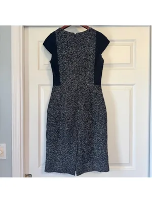 Women's J. Crew Lace and Tweed Wool Sheath Dress Size 0 Black and White thumbnail 3