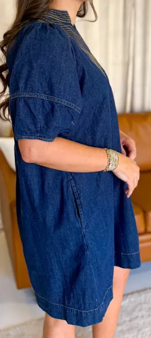 Boutique Camille Denim V-neck Mini Dress thumbnail 3