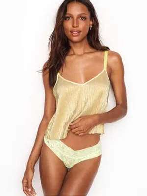 Victoria’s Secret Logo Straps shine gold crop camo pleated tank size S thumbnail 2