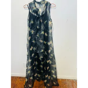 STAUD Black Mesh White Design Overlay Mock Neck Bow Tie Back Albee Gown sz Small thumbnail 4