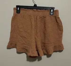 Show Me Your Mumu Women's Brown Ruffle Hem Pull-On Elastic Waist Shorts M thumbnail 1