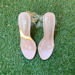 NWOT Cape Robbin Maria-2 Clear Nude Chunky Block High Heels Open Toes, Size 6 thumbnail 5