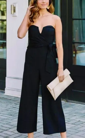 Astr The Label | Nwt Zion Strapless Tie Waist Wide Leg Jumpsuit In Black Large thumbnail 1