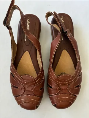 Naturalizer Brown Leather Slingback Sandals with Stitch Detail thumbnail 1