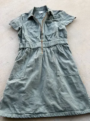 J.Crew Utility Shirt Dress‎ Size 8 Green Zip Front thumbnail 6