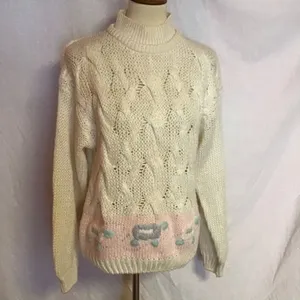 Vintage 80s Hand Knit Turtleneck Sweater | Cream Cable Knit Cottagecore thumbnail 6