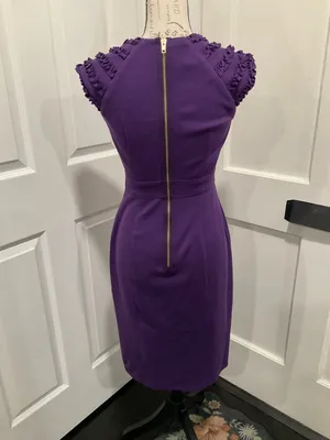London Times Purple‎ Sheath Dress With Ruffled Cap Sleeves thumbnail 3