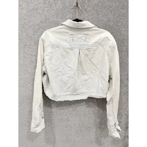 Free People Women Jacket Small White We The Free Cropped Raw Hem Cotton Linen thumbnail 7
