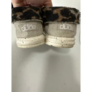 HeyDude Cream Black Cheetah Britt Foldable Cuff Shoes‎ Tie Lace Slip On Womens 7 thumbnail 6