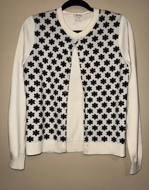 J.Crew The Caryn Cardigan Womens M Cream Black Floral Button Front Knit Preppy thumbnail 1