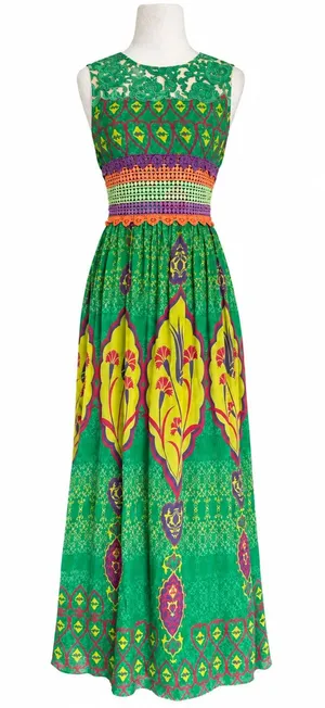 Hemant & Nandita Mintzita Green Silk Embroidered Maxi Dress Size 0 Sleeveless thumbnail 1