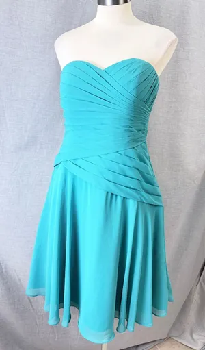 Azazie Teal Strapless Sweetheart Ruched Chiffon Mini Dress Size C‎ thumbnail 1