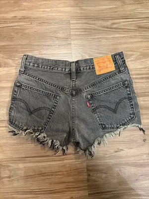 Levi’s Premium 501 Original Slashed Black Distressed Shorts W24 thumbnail 3