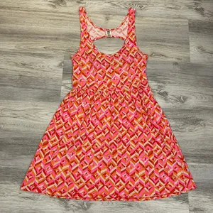 Roxy Orange, Red, White & Pink Abstract Print Cut Out Back Sleeveless Sundress M thumbnail 4