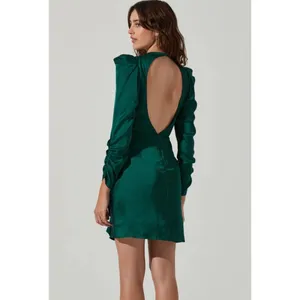 ASTR The Label Green Ruched Satin Long Sleeve Mini Dress Size XL NWT thumbnail 2