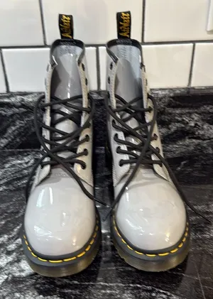 Dr. Martens Gray Combat Moto Boots 1460 with Air-Cushioned Sole thumbnail 1