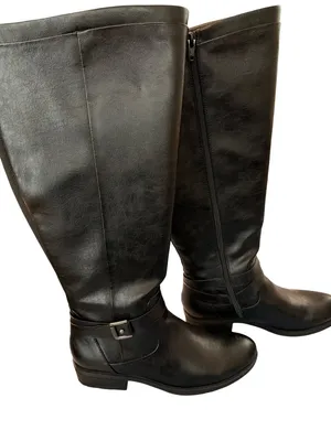 Baretraps Yvonna Black Faux Leather Riding Boots Size Zipper Wide Calf Size 9.5 thumbnail 4