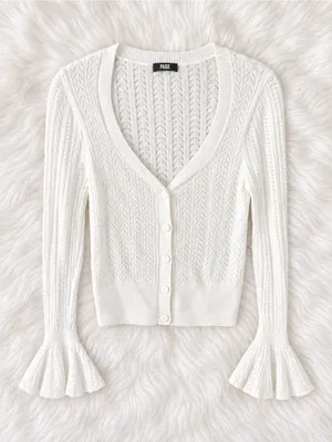 PAIGE Ivory V-Neck Knit Button Cardigan with Bell Cuffs thumbnail 1