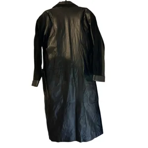 Vintage 90's Marco Morani Black Leather Long Trench Coat Women’s L Suede Trim thumbnail 7