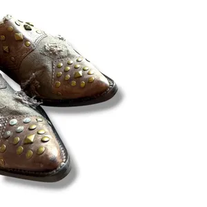 Penny Loves Kenny Mules Womens 7 Brown Studded Frayed Canvas Western Heels thumbnail 5