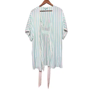 Betsey Johnson Medium Wifey Embroidered Striped‎ Robe Mint Green White Floral thumbnail 4