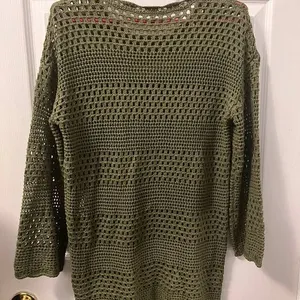 Green Open Knit Crochet Swim Cover Up Size Small thumbnail 3