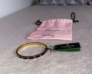 Kate Spade Enamel Gold Tone Spot The Spade Bangle Bracelet thumbnail 1