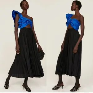 New! AMUR Cleopatra Pleated‎ One Shoulder Dress Black Blue Sz 6 $598 thumbnail 3