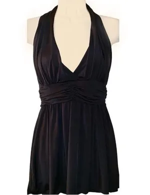 Forever 21 Black Shirred Tie Waist Halter Size M thumbnail 1