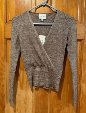 NWT pink rose wrap-front sweater size medium. thumbnail 1