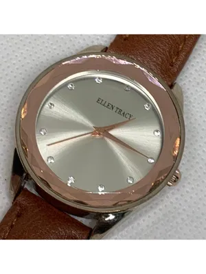 Anne Klein Ellen Tracy women silver brown tone watch 34mm quartz analog leather running thumbnail 2