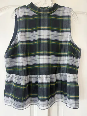 J. Crew Green and Black Plaid Peplum Tank thumbnail 2